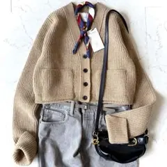 未使用品 TAN タン 日本製 ラムウール クロップド丈 ニット カーディガン