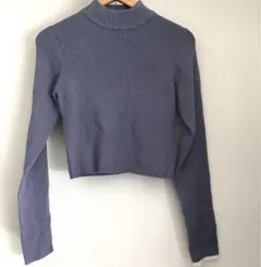 wcloset ブルー ハイネック クロップドニット ラメ入り