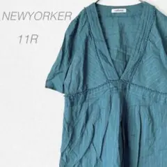 【ニューヨーカー】カシュクール風チュニック(11R)ブルー 薄手 ゆったり 上品のサムネイル