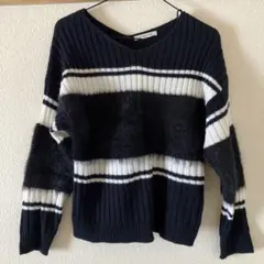 ストライプ柄長袖ニットセーター