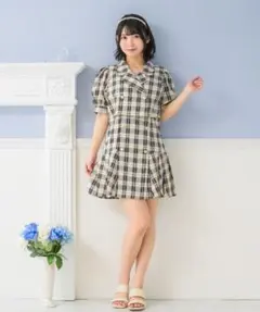 【美品】チェックミニワンピ セットアップ チェック ハート釦 Emsexcite