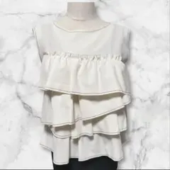 【希少美品】ランバンオンブルー　ノースリーブチュニック　フリル　アイボリー