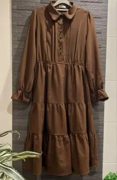 axes femme メルティショコラ刺繍OP M ブラウンロングワンピきれいめ