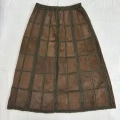 ロングスカート スエードパッチワークタッセル付ヴィンテージレトロブラウン11号