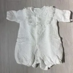 フリル付きホワイトドレスオール　ボディスーツ セレモニードレス 約56cm