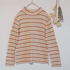 【日本製・レナウン】レトロ ボーダー ハイネック カットソー マスタード 長袖のサムネイル