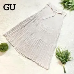 ジーユー　GU プリーツスカート ライトピンク　ロング丈　リボンベルト　Mサイズ