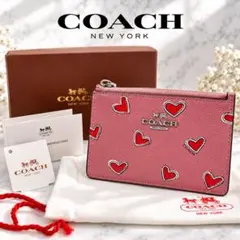 coach heart leather card holder pink