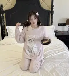 新品！ジェラピケお好きな方に！キャットのプルオーバーふわもこ上下セットピンク