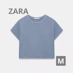 ZARA ウォッシュドクロップド Tシャツ Mサイズ ブルーのサムネイル