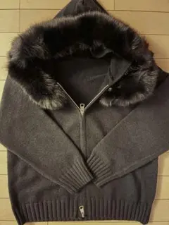 ファー　ニットパーカー　ブラック