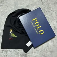 ポロラルフローレン　ポロベア刺繍　ブラック　マフラー　23cm×178cm.