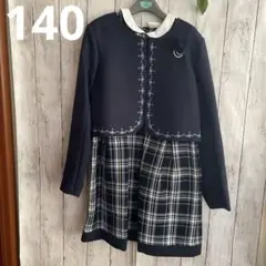 新品♡140 ネイビー ジャケットとチェック柄ドレス フォーマルスーツ