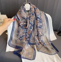 新品 ペイズリー柄シフォンストール ネイビー レディース ロング 大判
