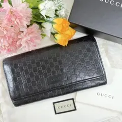 GUCCI グッチ 長財布 マイクロシマ GG柄 ロゴプレート ブラック - メルカリ