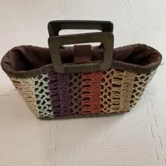 マルチカラー編みハンドバッグ　カラフル　レディース
