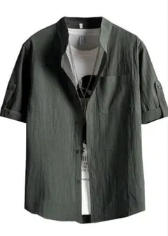 [Anzn] シャツ メンズ 七分袖 半袖 夏服 ファッション ボタンアップ シ