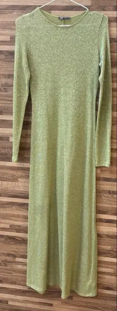 ZARA グリーン ラメワンピース S