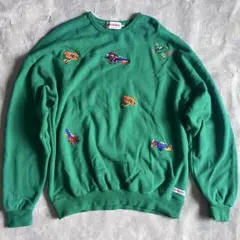 MIKIHOUSE グリーン 90's レトロ 刺繍 飛行機 トレーナー 日本製