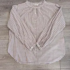 studio CLIP チェック柄 フリル襟 長袖シャツ Lサイズ