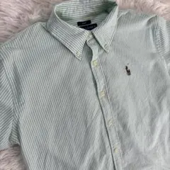 スリムフィットラルフローレン長袖シャツライトグリーンストライプレディースS