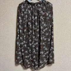 レディース　スカート　フレアスカート　ロング　花柄　ウエストゴム　ベルト穴付き