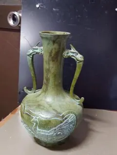 緑色の合金製　花瓶 　孔雀ドラゴン彫刻