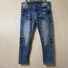 メンズ　ダメージ加工スリムフィットデニム