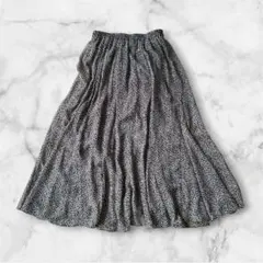 スタジオクリップ　小花柄ロングスカート　総ゴム　シフォン　フレア　L ブラックのサムネイル