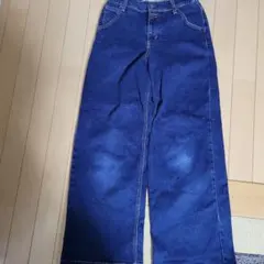 濃い青 ストレートデニム ワイドレッグ