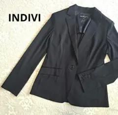 [美品] INDIVI ブラック ストライプテーラードジャケット36大きめ