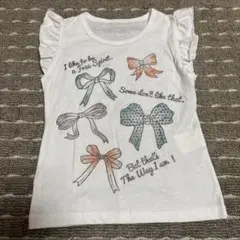 リボンプリント Tシャツ ホワイト フリル袖のサムネイル