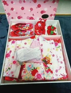 ☆七五三、女の子用花柄 3歳児着物セット 草履、 新品たび付き☆