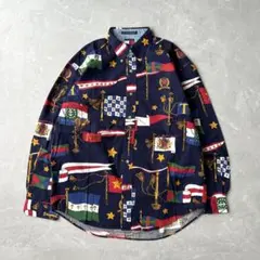 希少 90s TOMMY HILFIGER 総柄シャツ フラッグ 国旗 古着 L
