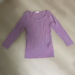 プロポーション　薄紫色 リブ編み7分袖トップ