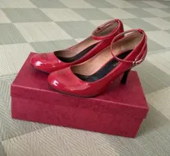 oriental traffic 赤 エナメル アンクルストラップ ハイヒール