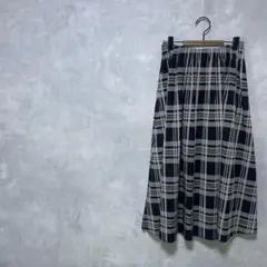 ギャザースカート ロング フレア チェック 総柄 ブラック グレー 3974