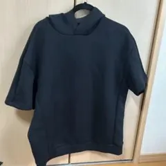 GU メンズ　フード付き 半袖パーカー L 黒　☆美品☆