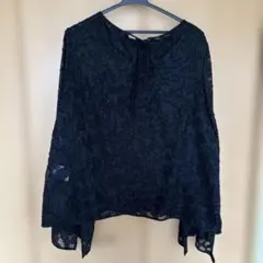 ブラックレースフレア袖トップス　LLサイズ　mir..XKaKa