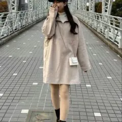 新品タグ付き GRL ハーフジップメランジニットソーミニワンピース (F)