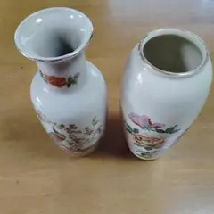 花柄金彩装飾陶器花瓶2点セット