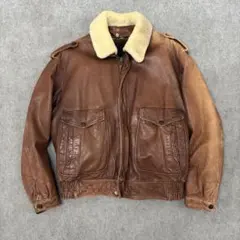 80~90s レザージャケット フライトジャケット ボア襟 ブラウン