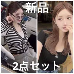 新品 rady ボーダーニットトップス カーディガン シャンデリア リブニット