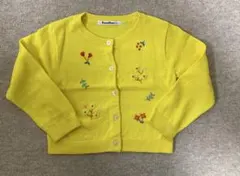 イエロー 花刺繍 カーディガン