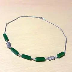 中古★グリーン ネックレス★緑 長方形ビーズ シルバーカラー★アクセサリー