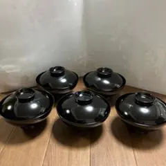 会津塗　お椀　蓋付き　5個セット　黒　ひな祭り　お正月