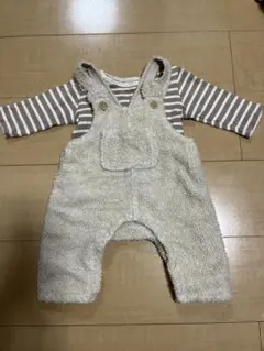 petitmain洋服2着セット　チェック&もこもこサロペット　70サイズ