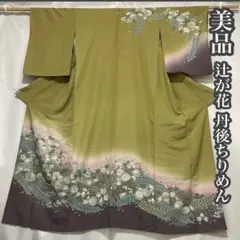 #H170 美品 訪問着 辻が花 丹後ちりめん 縮緬 しぼ寄せ 暈し染め 正絹