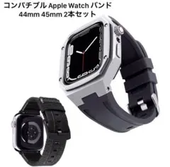 Apple Watch バンド ステンレス•シリコン&帆布 2本セット 黒