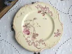 アンティーク フランス　プレート 薔薇とリボン柄 陶器皿　ジアン　20世紀初頭のサムネイル